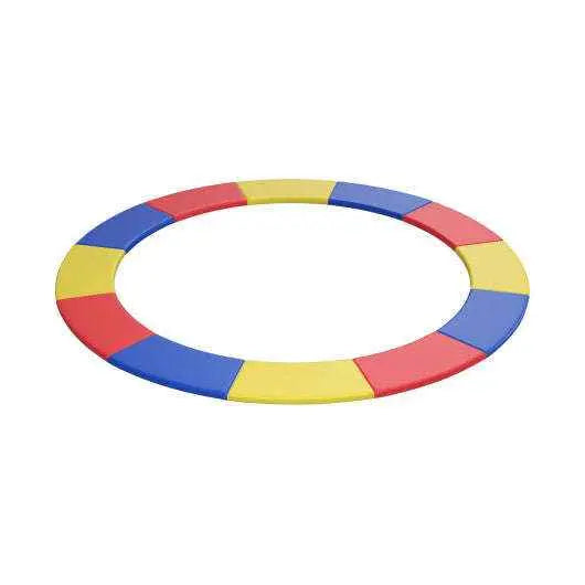 Multicolor trampoline spring cover, circular ring with red, yellow, and blue segments