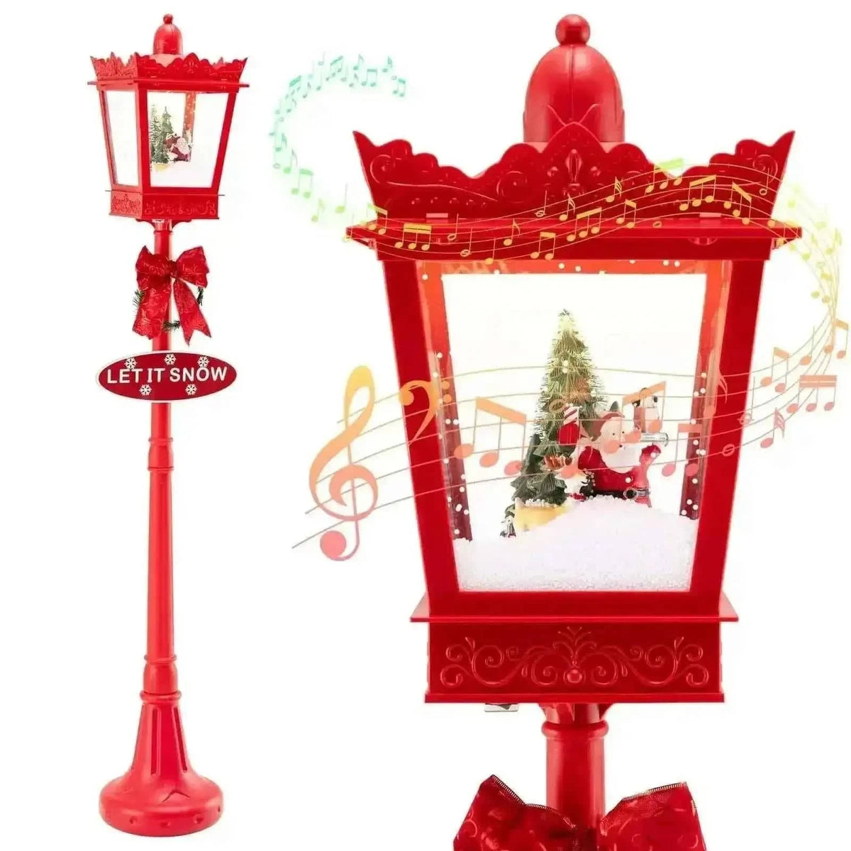 8 ft Musical Christmas Streetlight with Warm White LED Lights and Snowy Effects