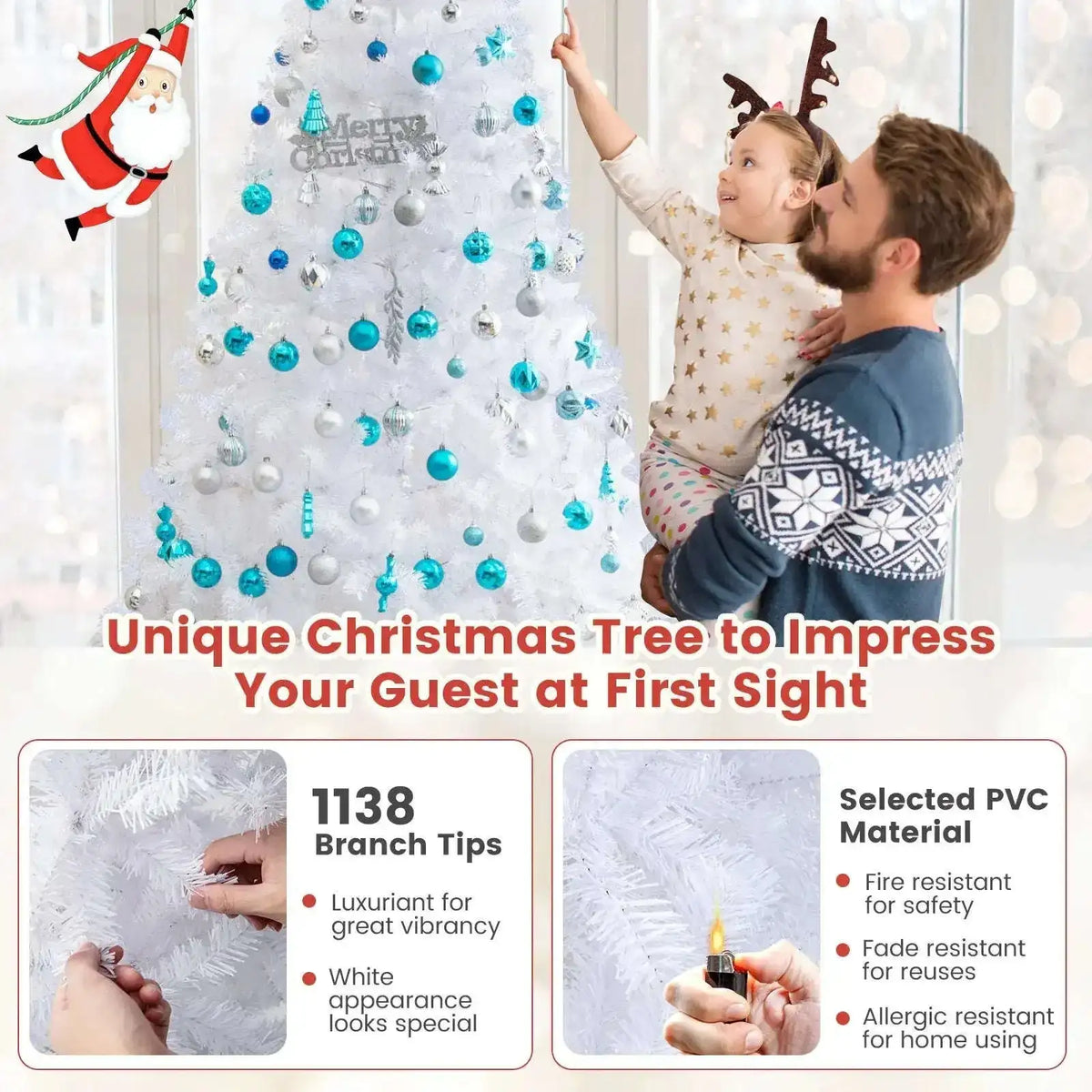 8 ft White Artificial PVC Christmas Tree with Stand Cartsfy Inc.