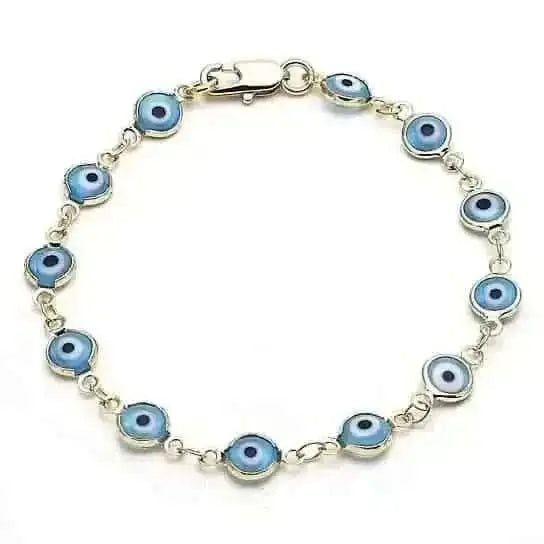 8" Gold Filled Light Blue Evil Eye Bracelet Cartsfy Inc.