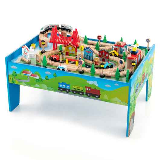 80-Piece Wooden Train Set and Table Cartsfy Inc.
