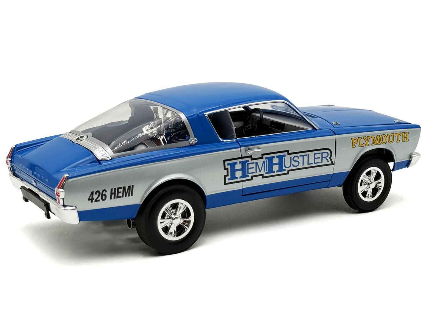 1966 Plymouth Barracuda "Hemi Hustler" Blue with White Stripes Limited Edition to 374 pieces Worldwide 1/18 Diecast Model Car by ACME Miniature Motors Default Title Default Title-