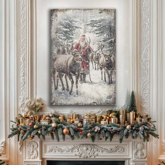 Vintage Woodland Santa Christmas Wall Art Tailored Canvases 18x12 inch Medium Premium Gallery Wrapped 24x16 inch Large Premium Gallery Wrapped 36x24 inch Extra Large Premium Gallery Wrapped 18x12 inch Medium Premium Gallery Wrapped-24x16 inch Large Premium Gallery Wrapped-36x24 inch Extra Large Premium Gallery Wrapped-
