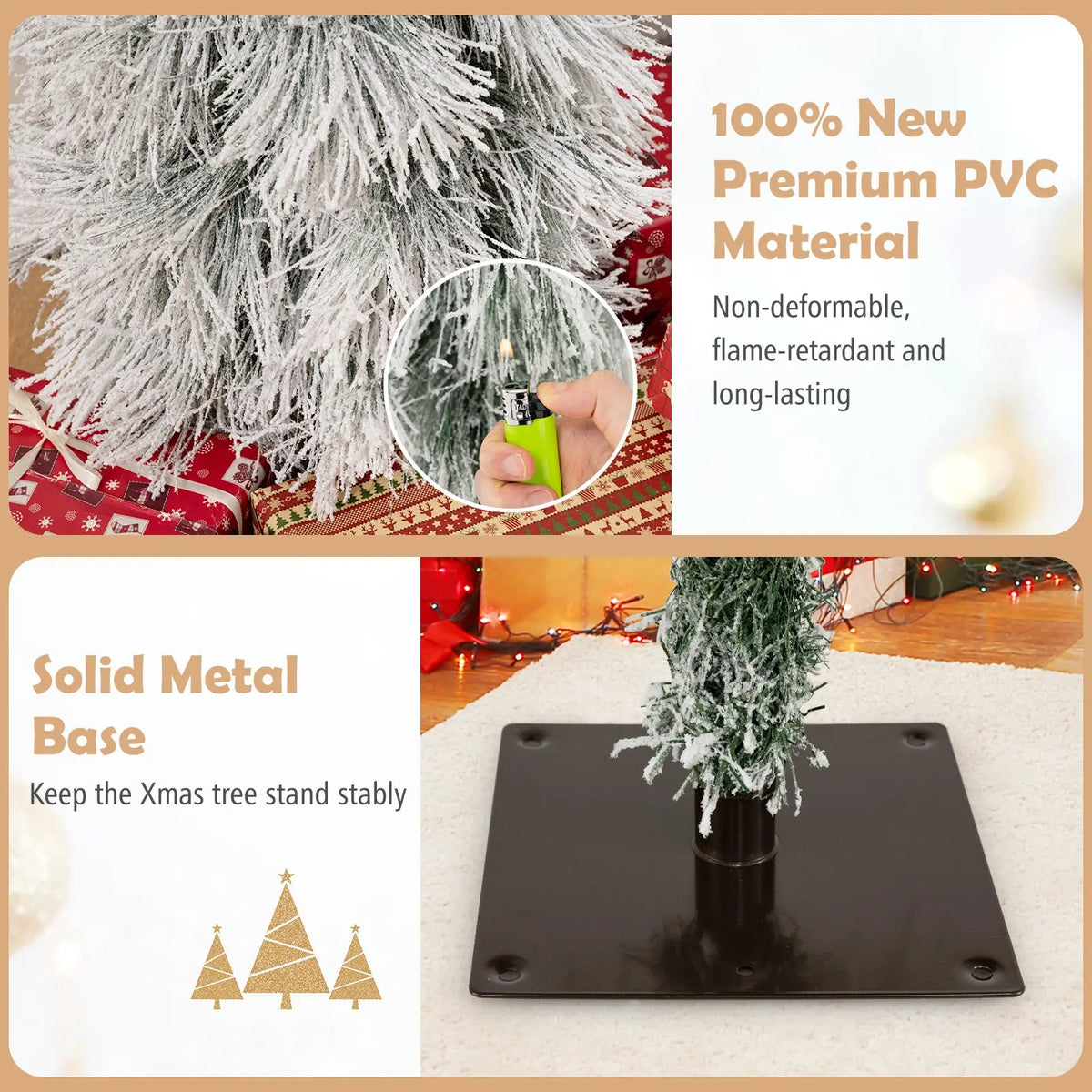 Artificial Christmas Tree Set of 3 with Snow-flocked Branch Tips and LED Lights