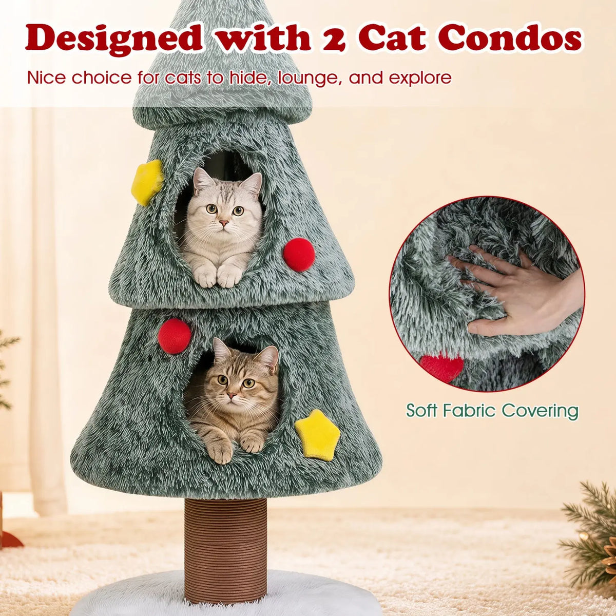 Christmas Cat Tree with 2 Condos & Scratching Post