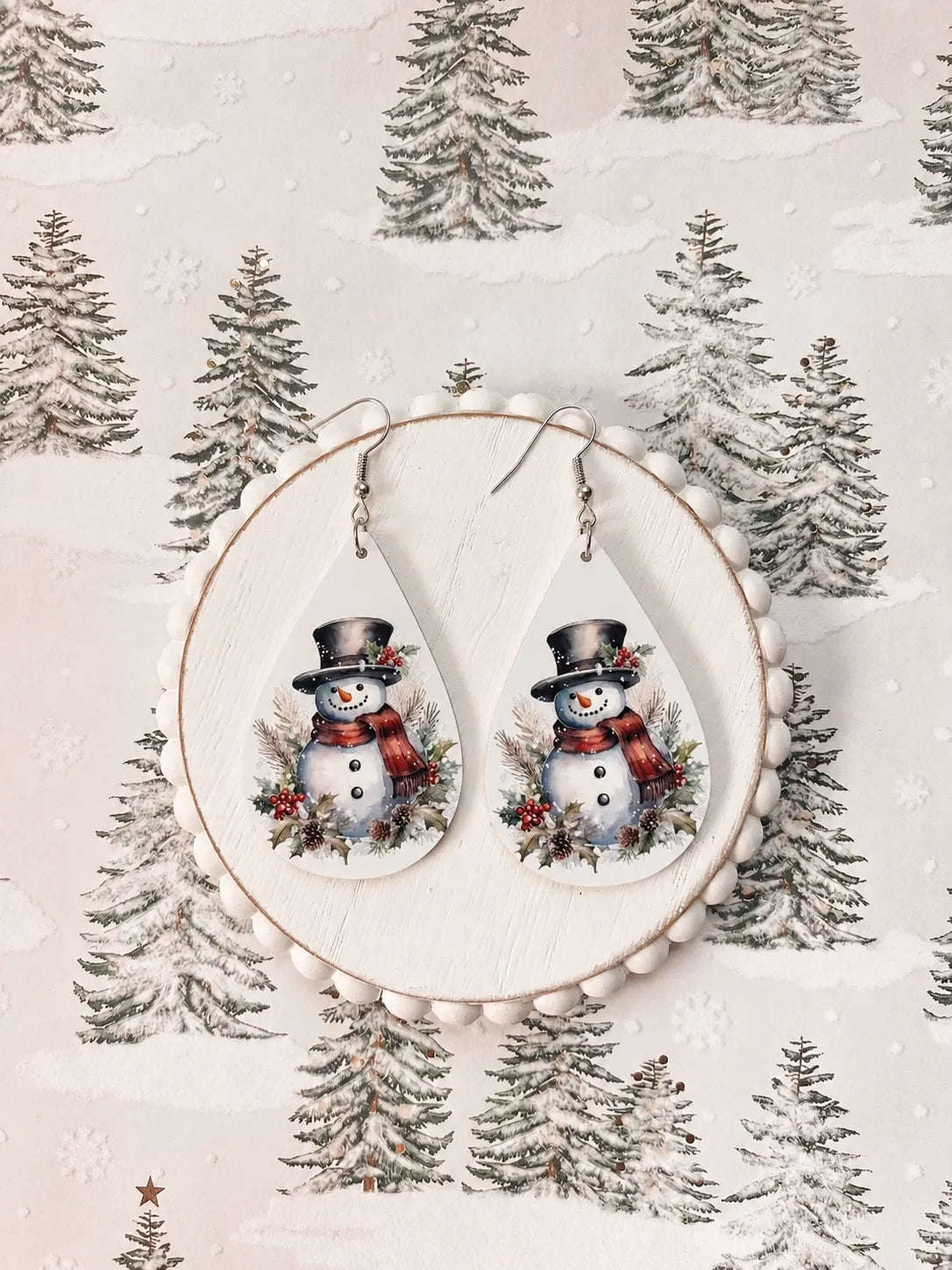 Cozy Snowman Christmas Teardrop Earrings