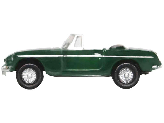 British Racing Green MG MGB roadster diecast model car, side view, silver wheels