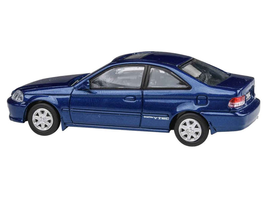 1999 Honda Civic Coupe diecast model car, blue with sunroof, side view