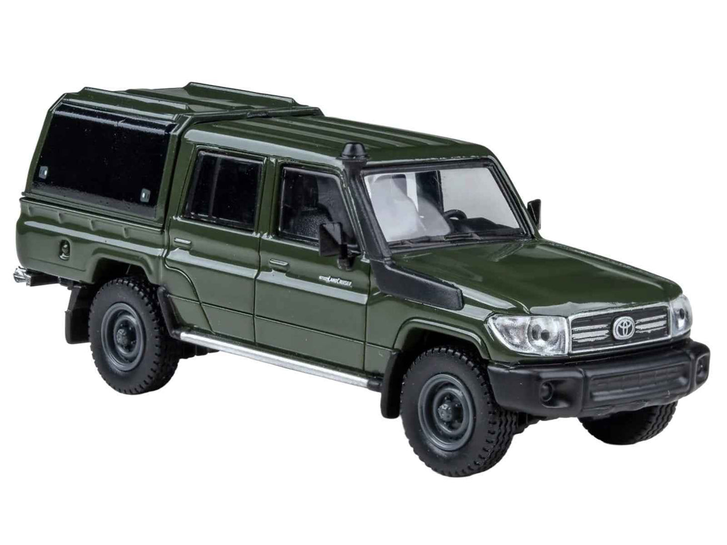 2014 Toyota Land Cruiser LC 79 with Camper Shell Military Green 1/64 Diecast Model Car by Paragon Models Miniature Motors Default Title Default Title-