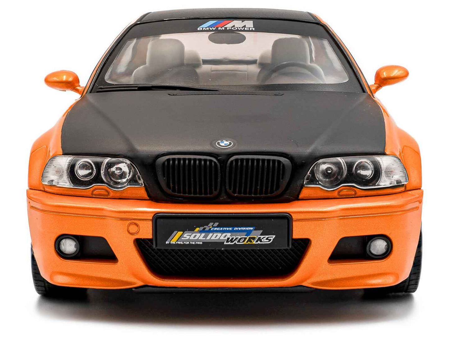 2000 BMW E46 M3 "Solido Works" Orange Metallic with Matt Black Hood and Carbon Top 1/18 Diecast Model Car by Solido Miniature Motors Default Title Default Title-