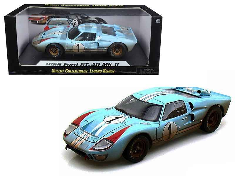 1966 Ford GT-40 MK II #1 Light Blue Miles - Hulme Le Mans (Dirty Version) 1/18 Diecast Model Car by Shelby Collectibles Miniature Motors Default Title Default Title-