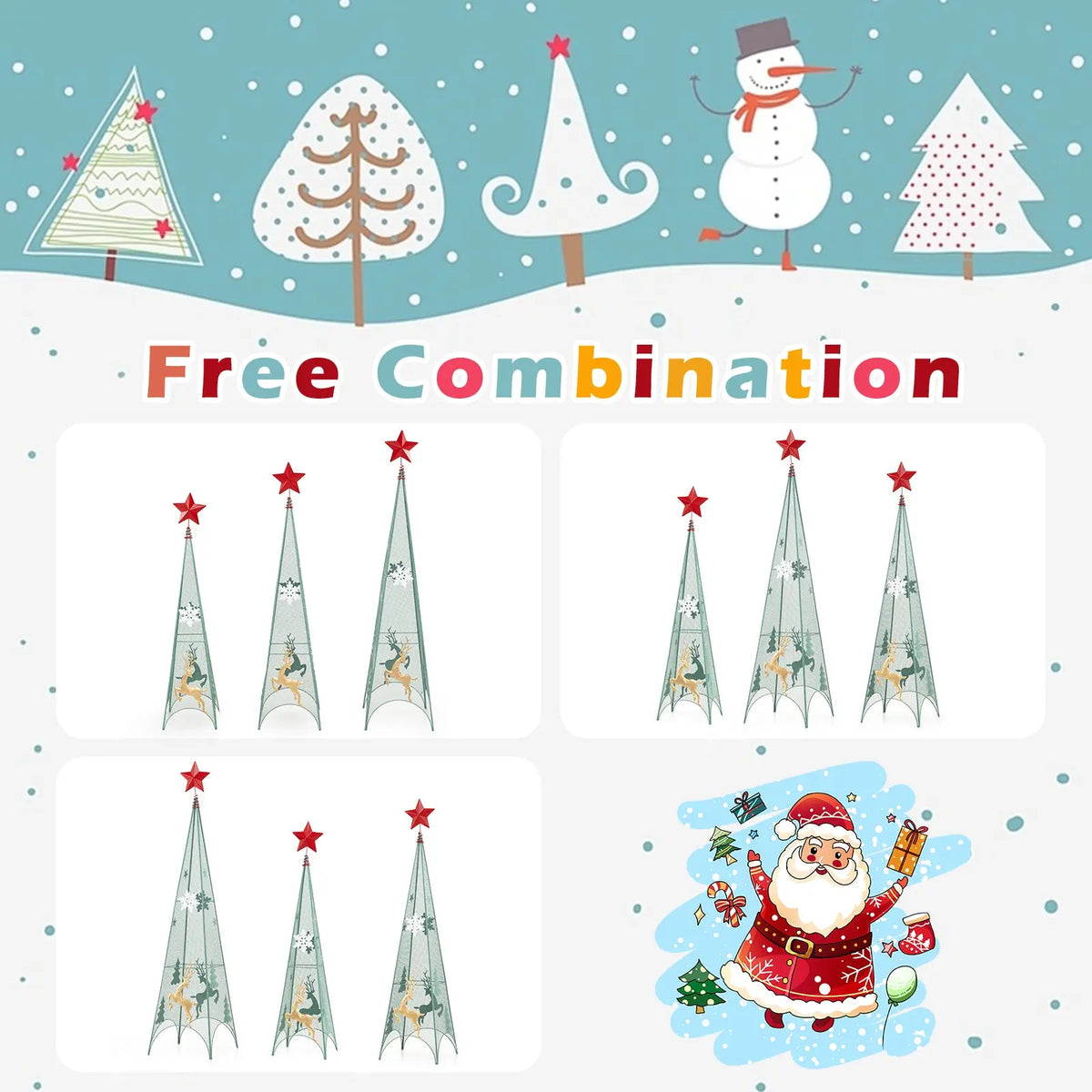 3/3.5/4 Feet Set of 3 Tower Shaped Christmas Trees with Removable Star Toppers
