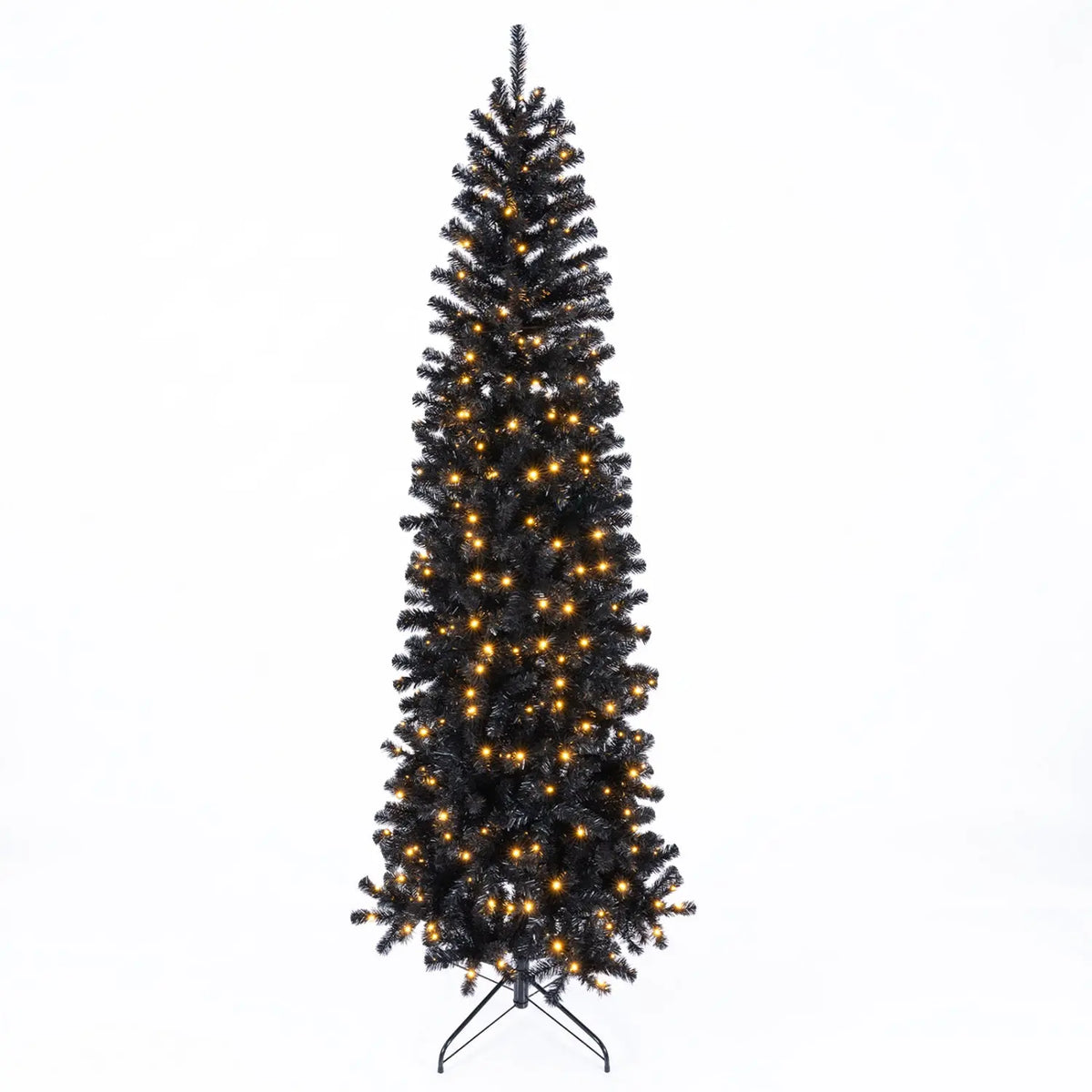 7-8 FT Slim Black Pencil Christmas Tree with LED Lights