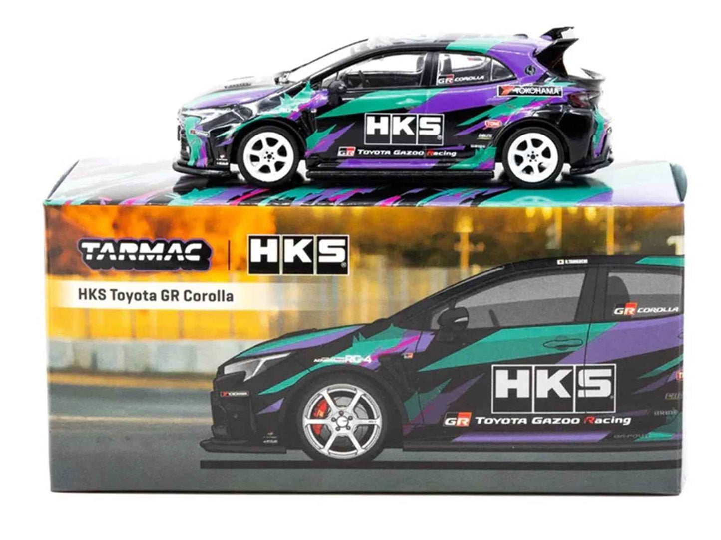 Toyota GR Corolla RHD (Right Hand Drive) "HKS" Black with Graphics "Global64" Series 1/64 Diecast Model by Tarmac Works Miniature Motors Default Title Default Title-