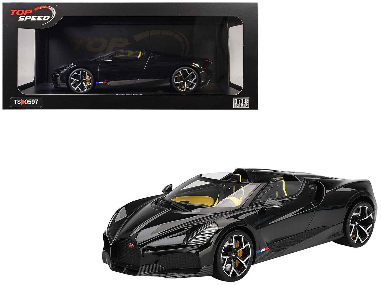 Bugatti W16 Mistral Black with Yellow Interior 1/18 Model Car by Top Speed Miniature Motors Default Title Default Title-