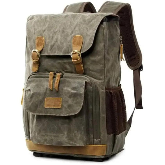 Allacki Waterproof Shock-Resistant Canvas Camera Bag Retro Style Travel Backpack DailySale Army Green Gray Khaki Army Green-Gray-Khaki-