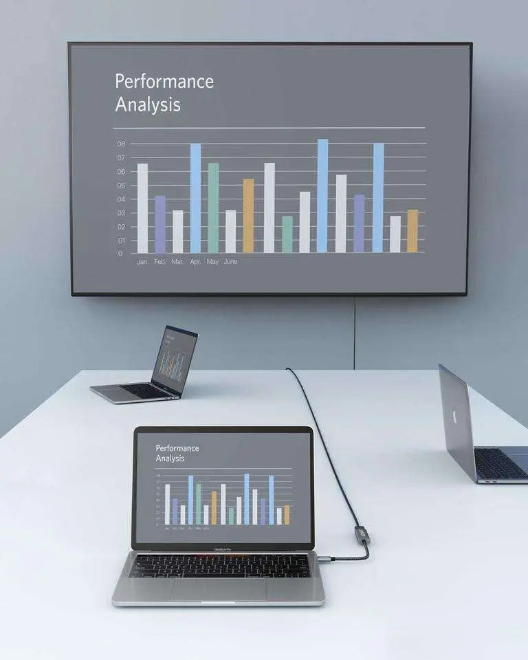 Anker USB-C to HDMI adapter cable connected to a laptop, black