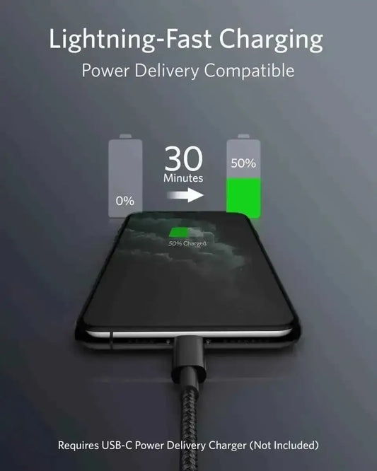Anker 331 USB-C to Lightning Cable Anker Black / 1ft Black / 6ft Black / 10ft Black / 1ft-Black / 6ft-Black / 10ft-Silver / 1ft-Silver / 10ft-Red / 6ft-Red / 10ft-