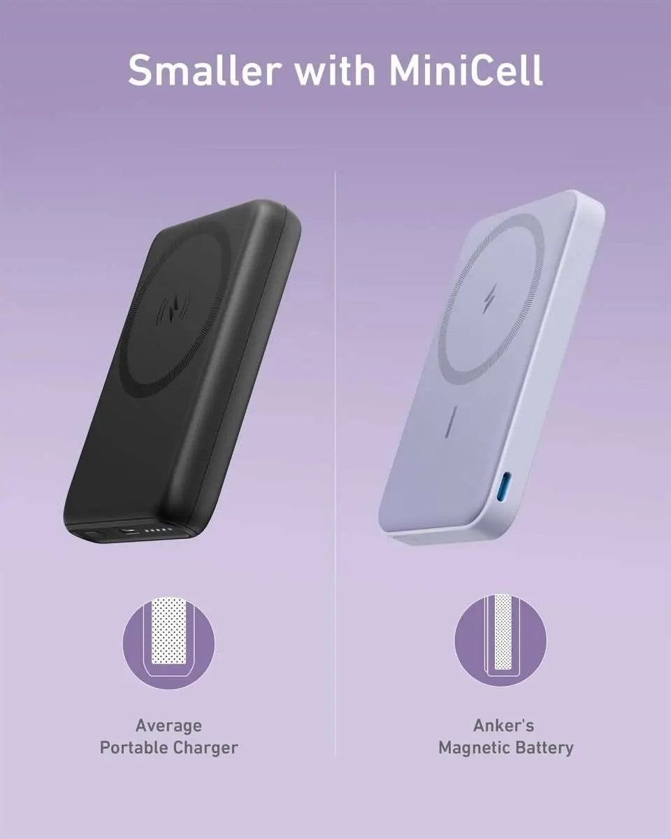 MagGo magnetic battery stand shown alongside a portable charger comparison