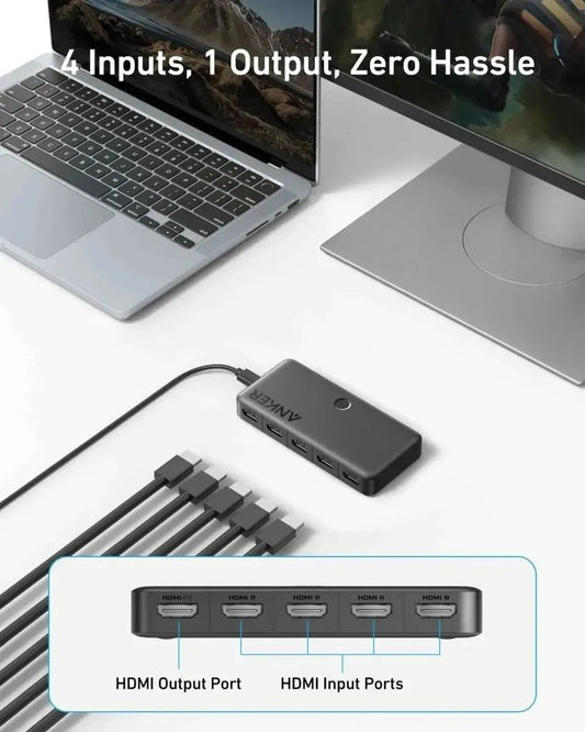 Anker HDMI Switch (4 in 1 Out, 4K HDMI) Anker Black Black-