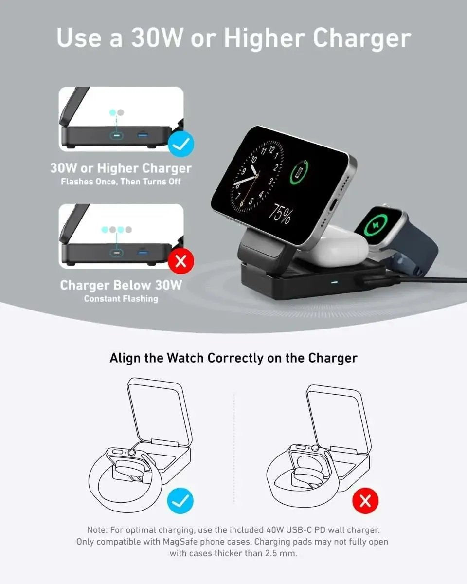Anker MagGo Wireless Charging Station (Foldable 3-in-1) Anker Shell White Black Stone Shell White-Black Stone-