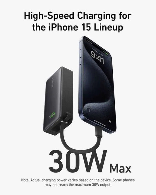 Anker Nano Power Bank (30W, Built-In USB-C Cable) Anker Black Stone Natural Green Shell White Black Stone-Natural Green-Shell White-Ice Lake Blue-Lilac Purple-