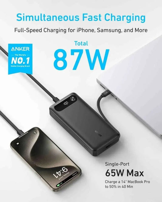 Anker Power Bank (20K, 87W, Built-In USB-C Cable) Anker Black White Misty Blue Black-White-Misty Blue-