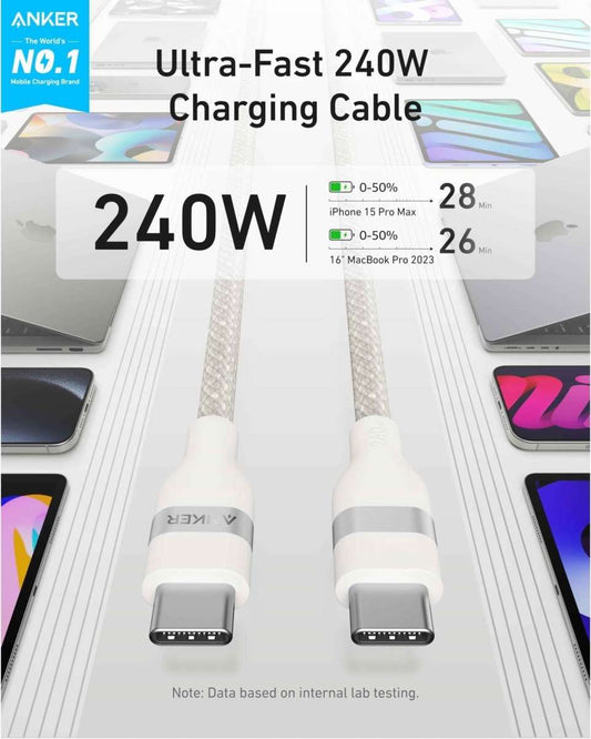 Anker USB-C to USB-C Cable (3 ft / 6 ft, 240W, Upcycled-Braided) Cartsfy Inc.