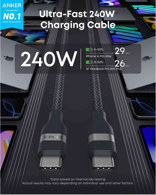 Anker USB-C to USB-C Cable (3 ft / 6 ft, 240W, Upcycled-Braided) Cartsfy Inc.