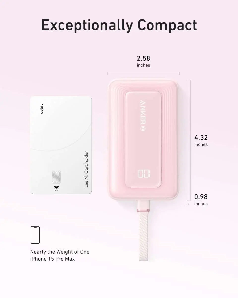 Anker Zolo Power Bank (10K, 30W) with a 5.4-inch (13.7 cm) built-in USB-C cable. - Cartsfy Inc.