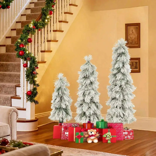 Artificial Christmas Tree Set of 3 with Snow-flocked Branch Tips and LED Lights Cartsfy Inc.