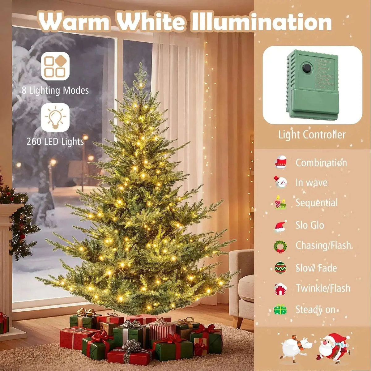 Artificial Christmas Tree with Branch Tips and Warm White LED Lights Cartsfy Inc.
