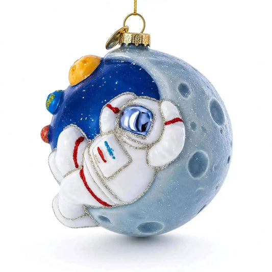 Astronaut Floating in Outer Space Glass Christmas Ornament Cartsfy Inc.