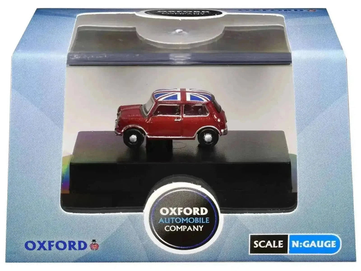 Austin Mini RHD (Right Hand Drive) Tartan Red with Union Jack Top 1/148 (N) Scale Diecast Model Car by Oxford Diecast Cartsfy Inc.