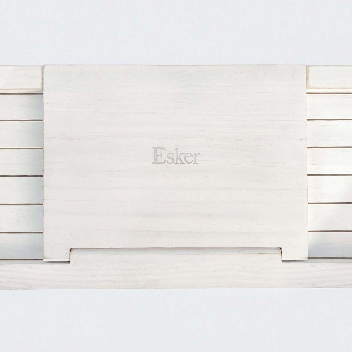 Bath board front panel with centered logo, horizontal slats and small side cutout.