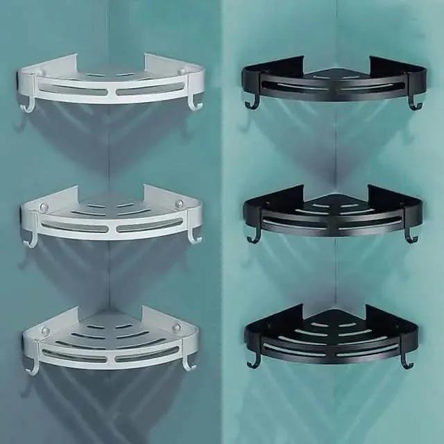 Bathroom Shelf Space Aluminum Wall Mount Triangle Shower Corner Storage Rack DailySale Black Silver Black-Silver-
