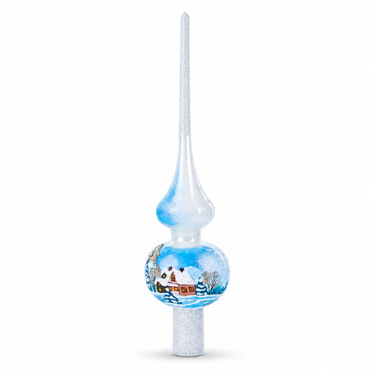 Winter Wonderland Scene with Sparkling Snow Glass Christmas Tree Topper 11 Inches BestPysanky Default Title Default Title-