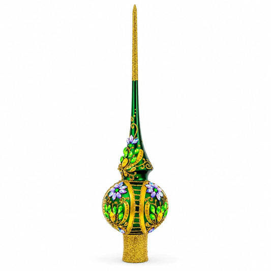 Enchanted Emerald Jeweled Green Glass Christmas Tree Topper 11 Inches BestPysanky Default Title Default Title-