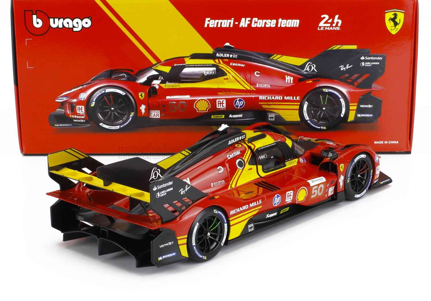 Bburago Ferrari 499P 3.0L Turbo V6 No 50 Team Ferrari AF Corse 2024 24hr Le Mans Winner 1:18 Cartsfy Inc.