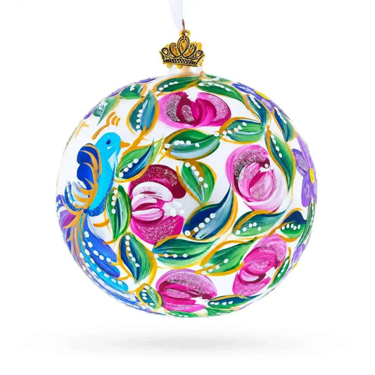 Blue Bird on White Glass Ball Christmas Ornament 4 Inches Cartsfy Inc.