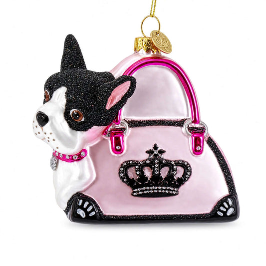 Boston Terrier in Pink Handbag Glass Christmas Ornament BestPysanky Default Title Default Title-