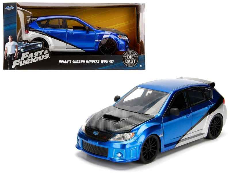 Brian's Subaru Impreza WRX STI Blue and Silver with Carbon Hood "Fast & Furious" Movie 1/24 Diecast Model Car by Jada Miniature Motors Default Title Default Title-