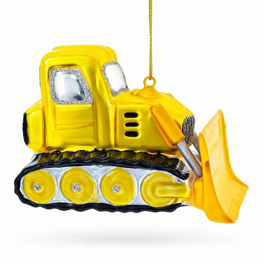 Bulldozer with Front Blade Glass Christmas Ornament