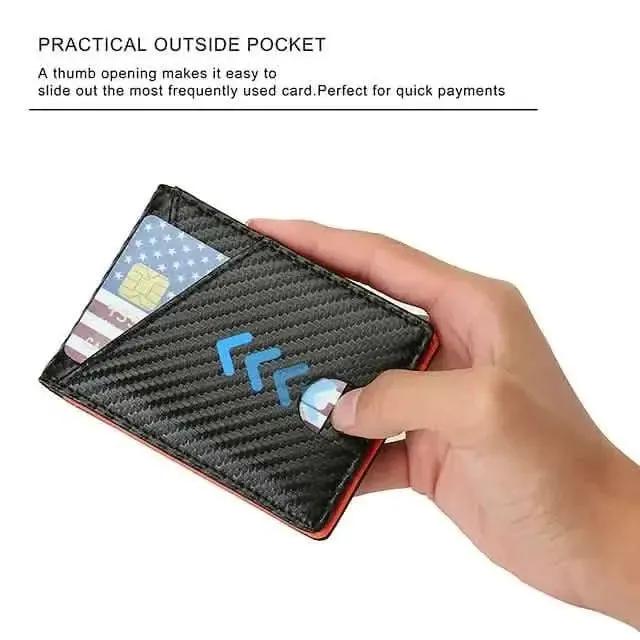 Carbon Fiber Rfid Men Wallets Bi-fold Vallet Billfold DailySale Black Blue Orange Black-Blue-Orange-