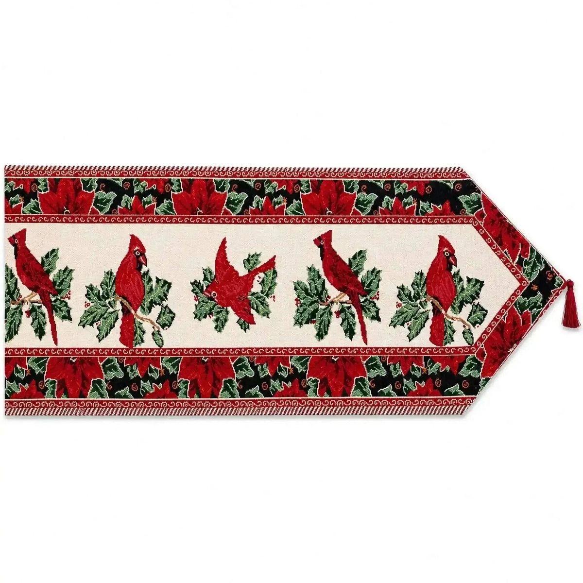 Cardinal, Mistletoe Poinsettia Christmas Tablecloth Holiday Runner 77 Inches Cartsfy Inc.