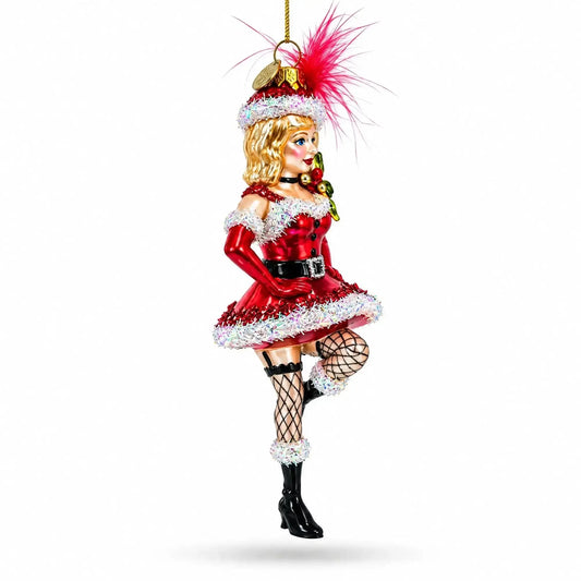 Woman in Santa Dress Dancing Glass Christmas Ornament BestPysanky Default Title Default Title-