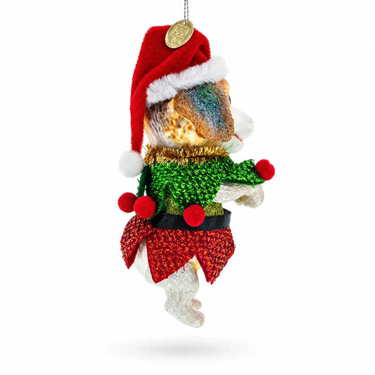 Santa Pup in Elf Costume Glass Christmas Ornament BestPysanky Default Title Default Title-