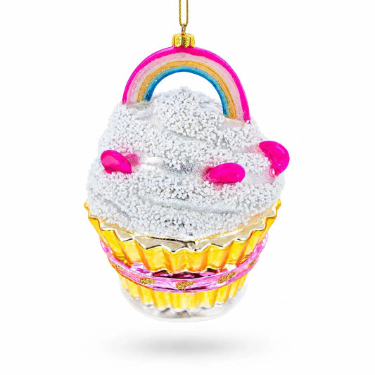 Delightful Sprinkled Cupcake with Rainbow Glass Christmas Ornament BestPysanky Default Title Default Title-