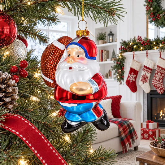 Santa the Football Player Glass Christmas Ornament BestPysanky Default Title Default Title-