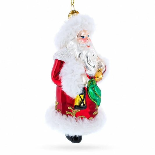 Santa in Fur Coat Glass Christmas Ornament BestPysanky Default Title Default Title-